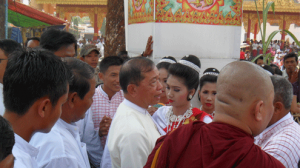 Ohn Myint at the Opening Ceremony for Crowning the Pagoda on April 17th (photo: IMNA)
