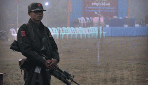 Mon National Liberation Army soldier providing security for Mon National Day on February 19th. (Photo: AWE MON)