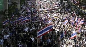 Anti-government protestors marching in Bangkok. (photo: BKP)