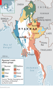 Map of Myanmar/Burma with major ethnic groups (photo:the Economist )