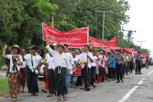 Locals marching in protest of the Long Life Aggregate Mining Co. Ltd (Photo: MNA)