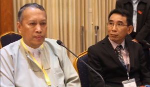 U Hla Maung Shwe (left) and Khun Oo Reh at Friday’s press conference (Photo: MNA)